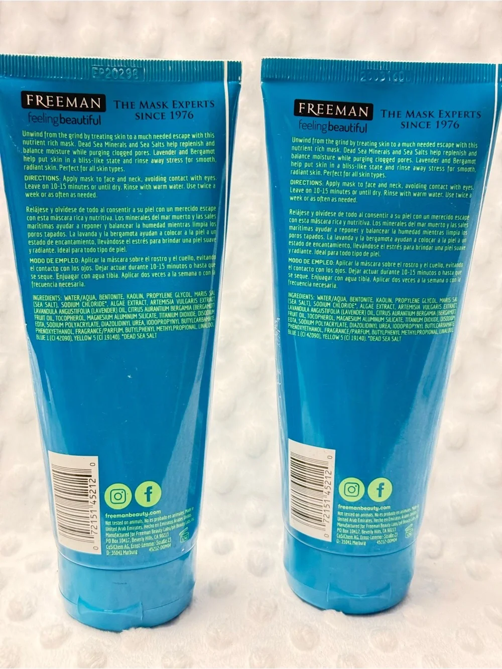 Freeman Anti-Stress Dead Sea Minerals Clay Mask - 2 bottle set 175 ml each